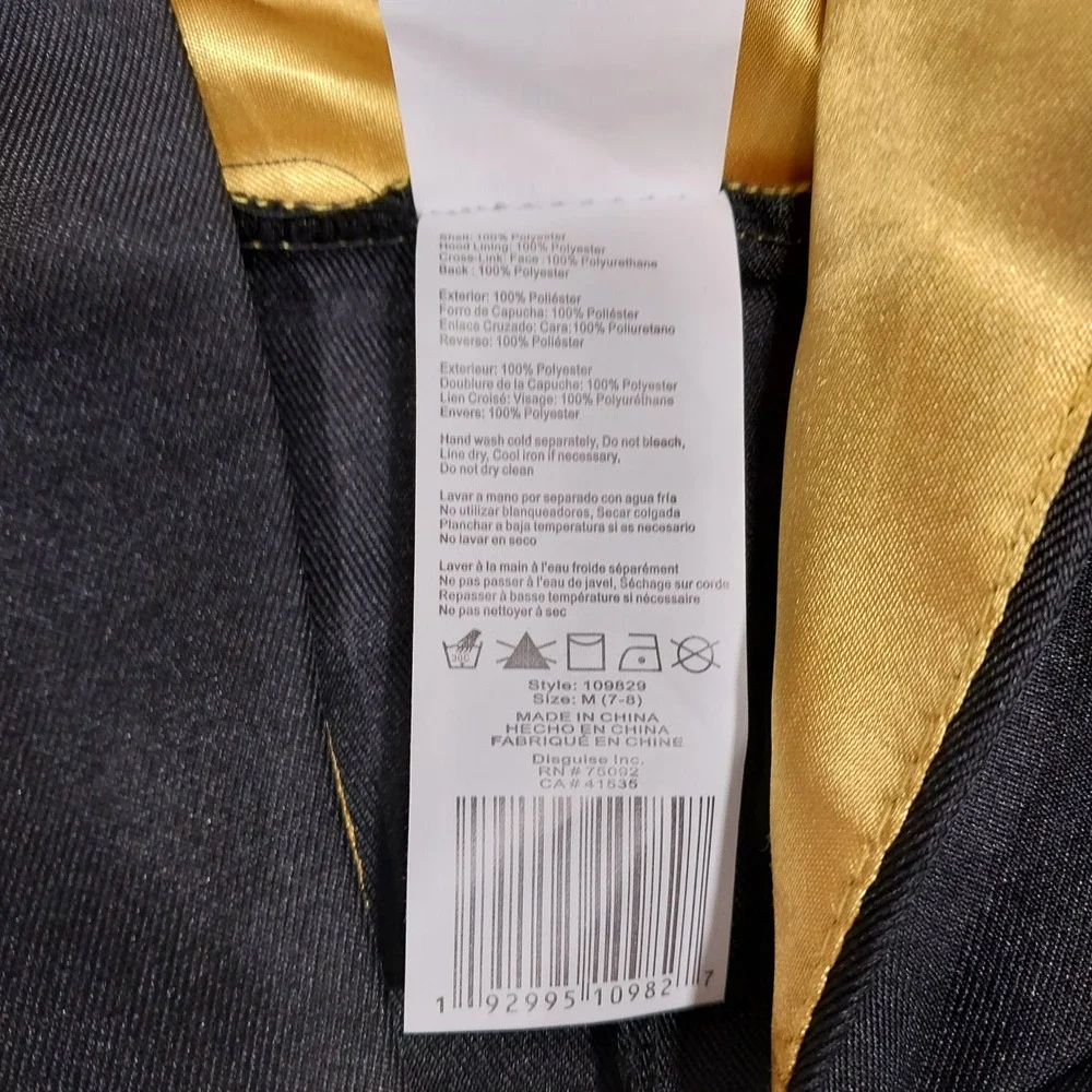 Harry Potter Costume Robe Hogwarts Crest Hooded Size M Unisex Kid 7-8 Black Gold